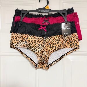 Lady Princess 3-Pack Lace & Leopard Hipsters - Black, Magenta, Leopard